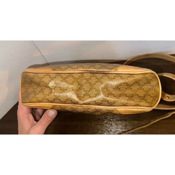 Authentic CELINE Macadam Canvas Shoulder Bag crossbody PVC Beige Gold BA4269 - Picture 8 of 15